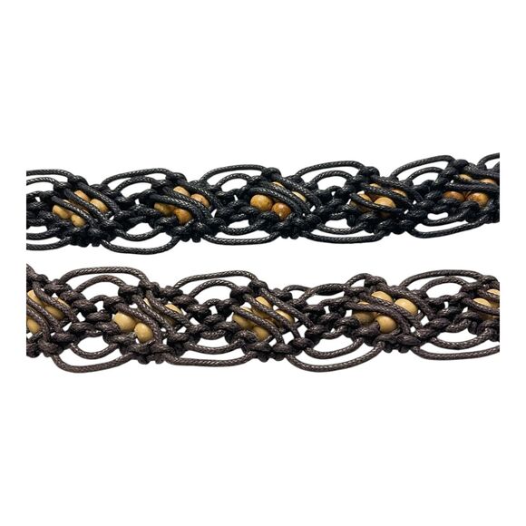 Vintage Pair Macramé Western Belts Ladies Black Brown Beaded 30” (plus) x 1.25” - Picture 5 of 8